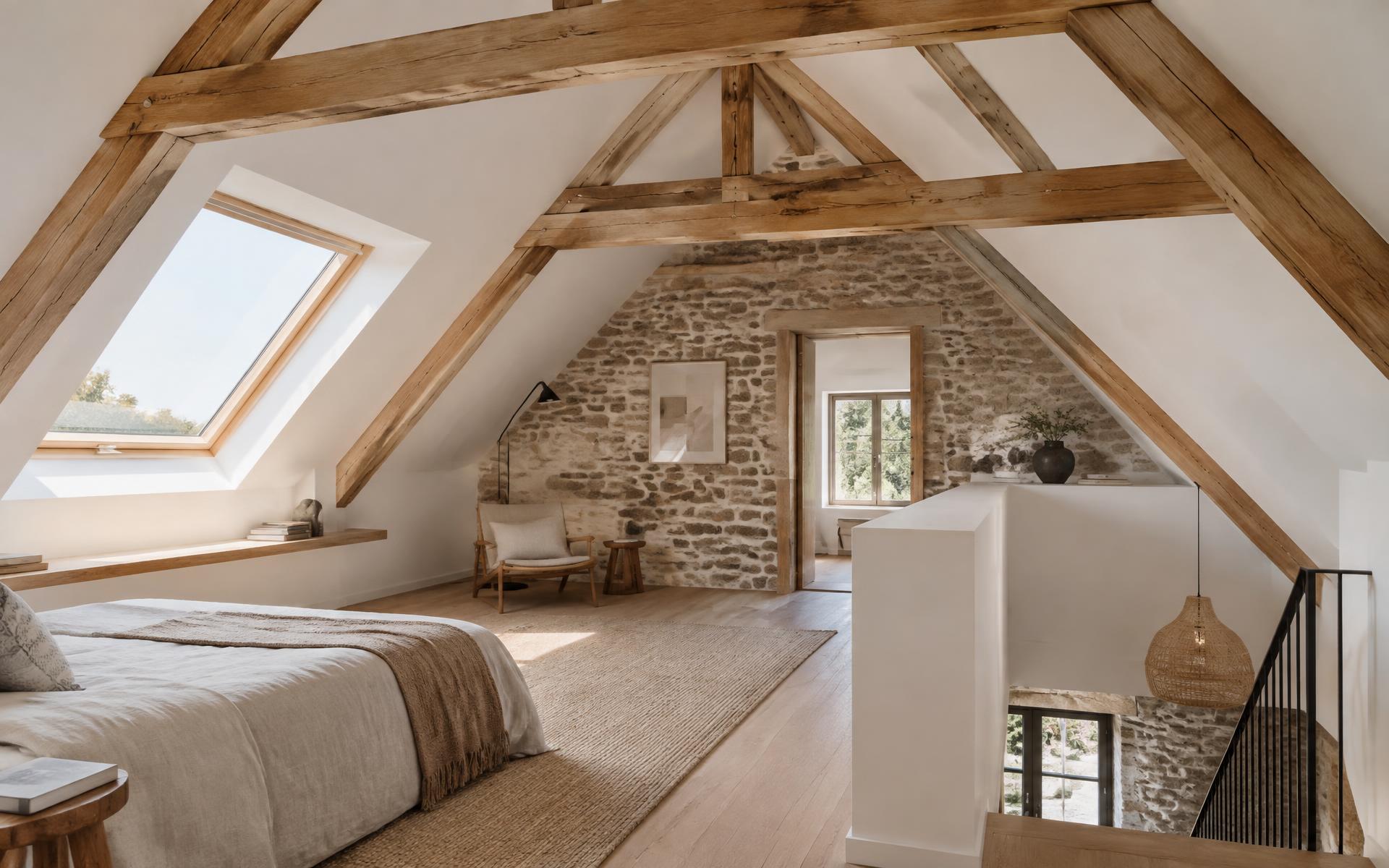 Image d'ambiance : combles sous charpente bois